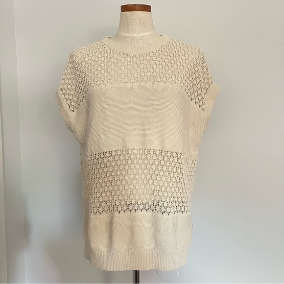 Anthropologie Maeve Cream open knit mesh sweater vest size medium - Picture 1 of 6